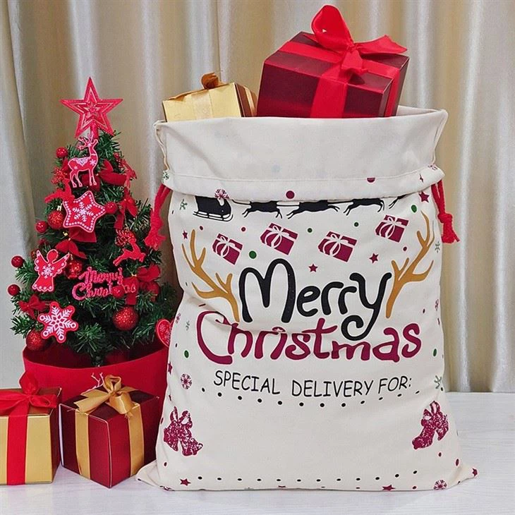 Christmas Fabric Drawstring Gift Bags