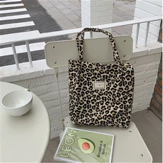 Snap Button Canvas One-shoulder Leopard Print Clutch